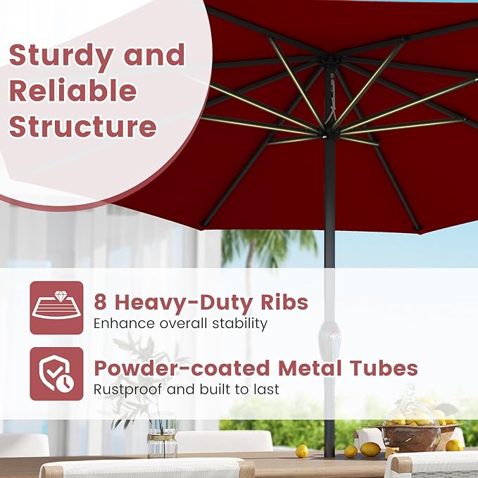8.5 FT Patio Umbrella Outdoor Table Umbrella, Market Umbrella with Crank Handle, 8 Sturdy Ribs, Air Vent & Sun-Protective Canopy, Parasol for Garden, Backyard, Deck & Pool