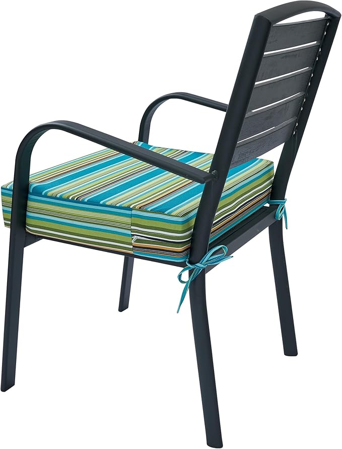 FUNHOME 2 Pack Outdoor Cushion Slipcovers 24" x 24" x 4", No Insert! Water-Resistant Patio Chair Seat Cushion Covers with Zipper and Tie, Replacement Cover Only(Green Stripe)