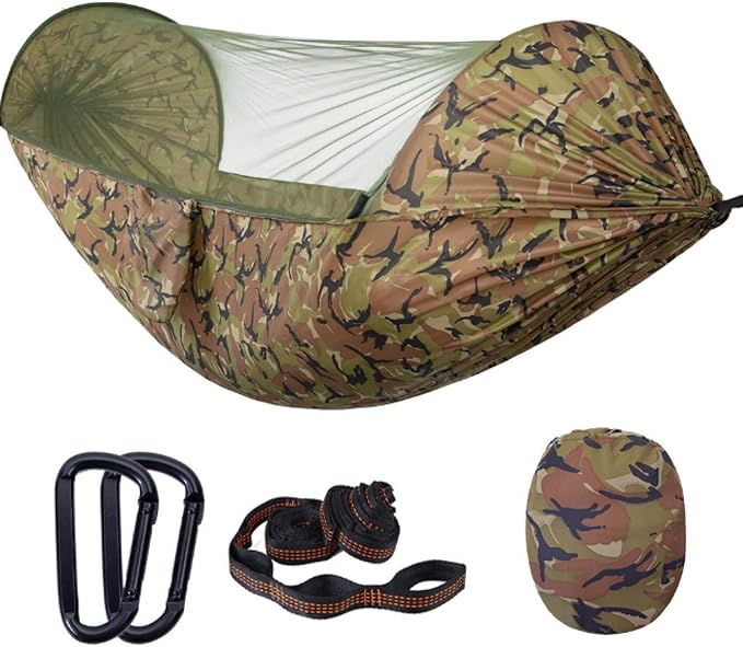 Double Hammock Outdoor Sunshade Quick-Opening Rocking Bed Off The Ground Anti-Rollover Single Camping Double-personquick-openingsunshadecamouflageupgradestrap