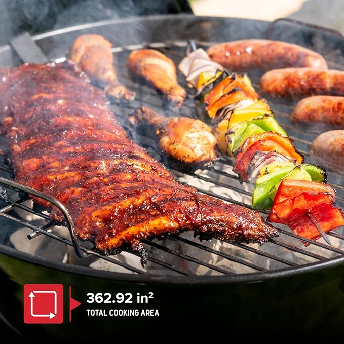 Nexgrill Premium 22.5" Charcoal Barbecue Grill with Adjustable Air Vent, Built-In Temperature Gauge, 362 SQ In Grate, Storage Rack, Portable Kettle Grill for Camping, Picnics, and More - 810-0178