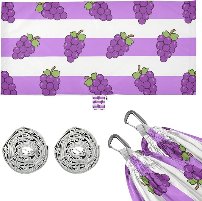Purple White Striped Grape Fruit 330lb Capacity Hammocks with Hanging Rope Hanging Hammock for Outside Patio Backyard Poolside hamacas para adultos 2 Personas