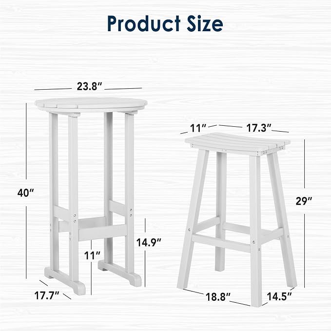 nalone Outdoor Bar Table and Chairs Set, HDPE Bar Table with Bar Stools Set of 2, Patio Table Pub Height Dining Table for Deck, Porch, Backyard, Garden
