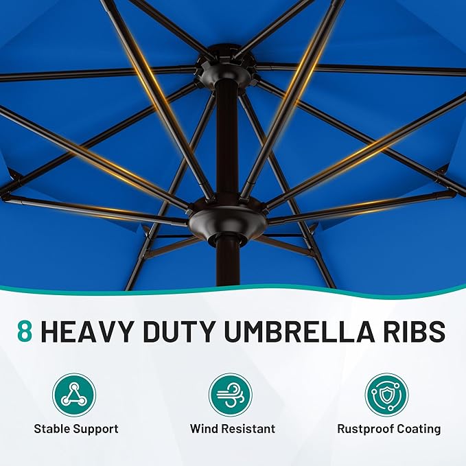 AreShark 9ft 2 Tiers Patio Umbrella - Outdoor Umbrella Waterproof UV Protection, Market Table Umbrella w/Push Button Tilt&Crank for Pool, Porch, Garden(Royal Blue)
