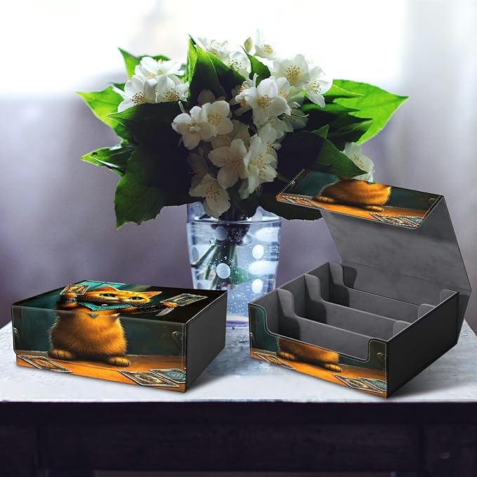 Large Card Deck Box for MTG, Fits 1200+ Sleeved Cards, PU Leather Storage Case with Strong Magnetic Closure, Multiple Colors Available for TCG CCG Baseball Card Collections, Chess Card Cat