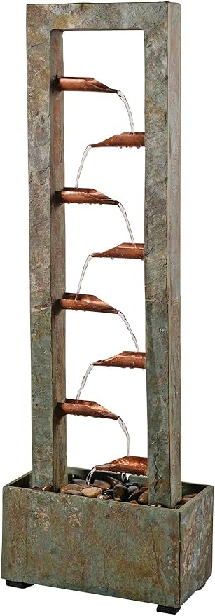 Zigzag Zen 47 3/4" High Large Modern Outdoor Decor Slate and Copper Floor Fountain Waterfall Cascading Standing Tiered Tall Water Feature for Outside Garden Patio Yard Backyard Porch - John Timberland