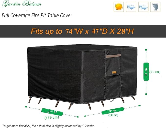 600D Heavy Duty Waterproof Patio Furniture Covers UV Resistant Rectangular Outdoor Table and Chair Covers 74" Wx 47" D x 28" H Black