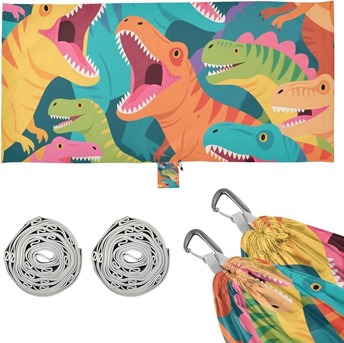 Colorful Cartoon Animal Dinosaur 330lb Capacity Camping Hammock with Tree Straps Indoor Hammock for Indoor Outdoor Patio sillas para acampar
