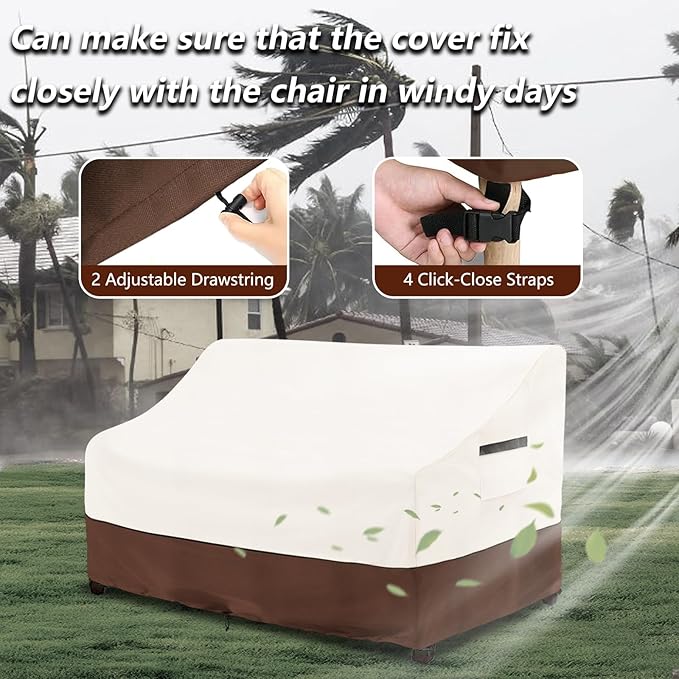 Patio Sofa Covers,100% Waterproof 2-Seater Outdoor Loveseat/Bench Cover,Patio Furniture Covers,58" Wx 32" Dx 32" H,Beige&Brown
