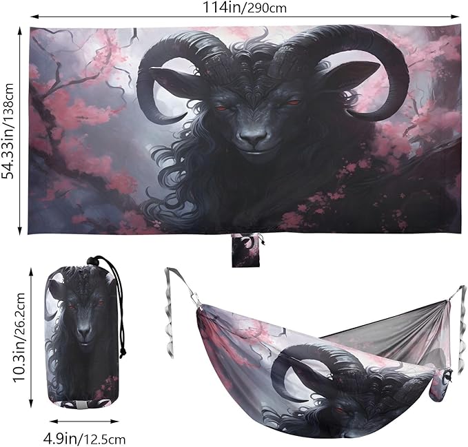 Hammocks for Outside Black Goat Flower Camping Hammock Portable Hammocks with Tree Straps and Carry Bag Camping Accessories for Hiking Beach Outdoor