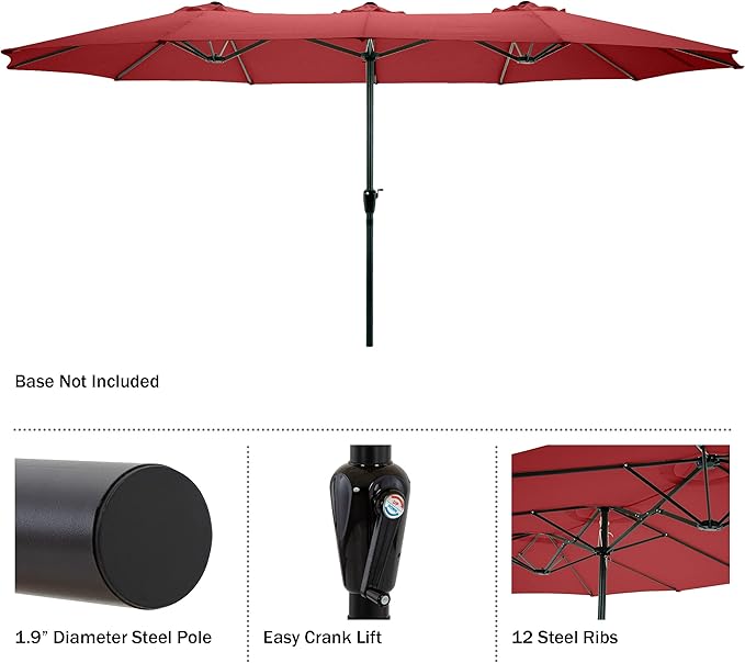 Extra Large Outdoor Umbrella - 15 Ft Double Patio Shade with Easy Hand Crank for Outdoor Furniture, Deck, Backyard, or Pool by Pure Garden (Red)
