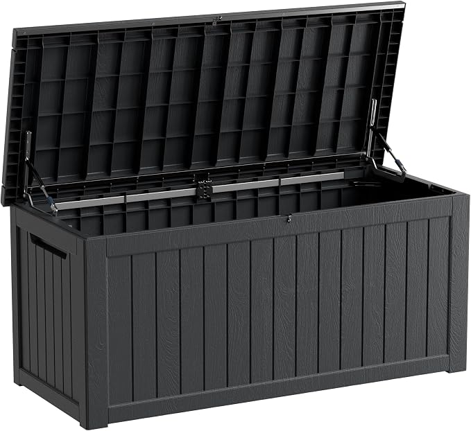 280 Gallon Resin Large Deck Box, Waterproof Outdoor Storage box for Patio Cushions, Garden Tools, Lockable (Black)