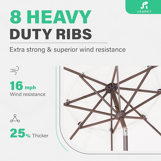 JEAREY 9FT 3 Tier Patio Umbrella Outdoor Market Umbrella Table Umbrellas with 8 Ribs 1.5 Pole Push Button Tilt and Crank UV Protection for Garden,Off-white