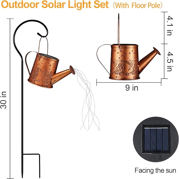 Solar Watering Can Light, Solar Powered Hanging Lantern Landscape Lights, Decorative Garden for Yard Waterproof Garden Decor, Gifts for Mom, Grandma（Hummingbird）