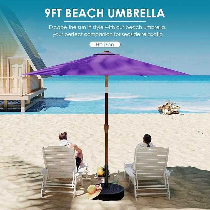 GREENVINES 9-FT-Patio-Umbrella | Outdoor-Table-Umbrellas | 8 Sturdy Fiberglass Ribs | Push Button Tilt & Crank | Waterproof | Market Umbrella | for Pool Backyard Garden Deck | Purple