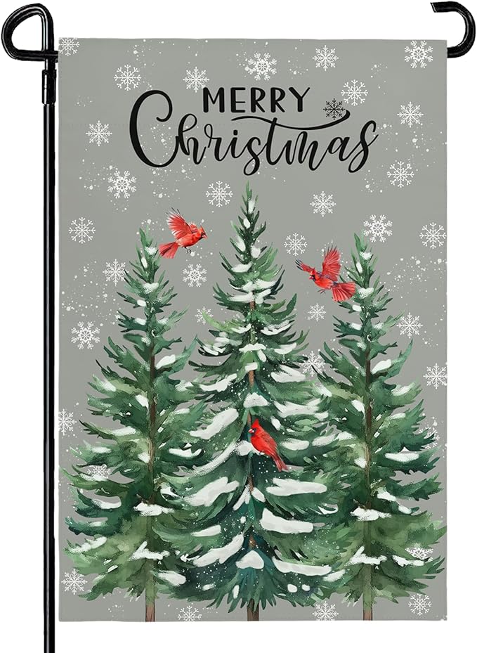 Christma Tree Garden FLag 12X18 IN Double Sided Winter Cardinal Garden Flags for Xmas Holiday Farmhouse Yard Outside Decoration