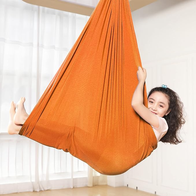 Kids Sensory Therapy Swing Hammock Children's Swing Hammock Indoor Elastic Cuddle Pod Swing for Autism Boys Girls with ADHD SPD Asperger's Sensory Integration Special Needs (Orange)