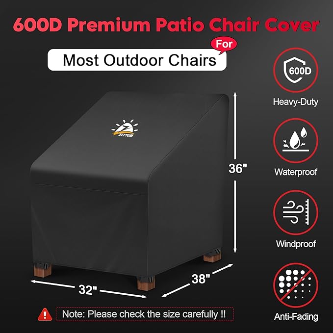 Zettum Patio Chair Cover - 600D Outdoor, Waterproof & Heavy Duty, Lawn Deep Seat Furniture Cover for Wicker & Rocking Chairs - 32 x 38 x 36 Inch