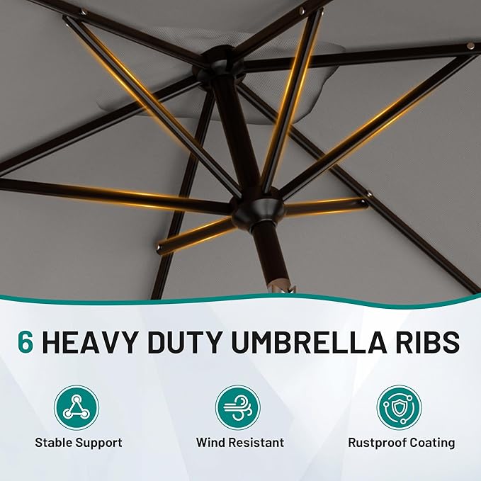 AreShark 6.5 x 10 FT Rectangular Valance Patio Umbrella, Outdoor Umbrella with Tilt and Crank, Market Table Umbrellas W/ 6 Ribs UV Protection for Garden, Deck, Backyard and Pool, Foggy Gray