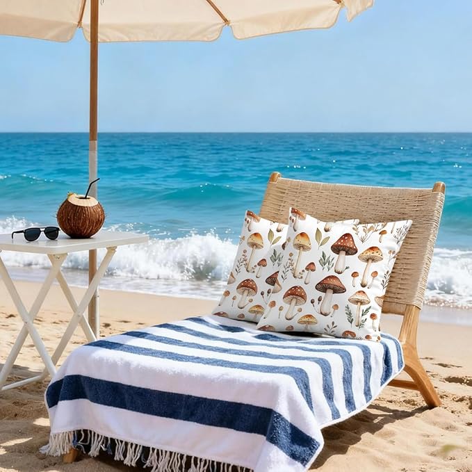 20x20 Inch Outdoor Pillow Covers Set of 2 Waterproof Throw Pillow Covers Decorative Couch Cushion Covers Mushrooms Pattern Square Pillowcases Protectors for Patio Garden Sofa