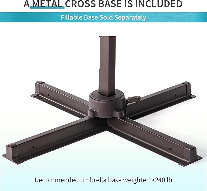 JZAC & QZYD 10X13 FT Outdoor Cantilever Patio Umbrella with LED Lights, Large Heavy Duty 2-Tier Aluminum Offset Umbrellas with 360-Degree Rotation for Pool Deck, Turquoise