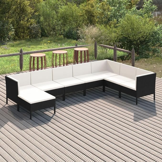 8 Piece Patio Lounge Set with Cushions,Patio Sofa,Outdoor Daybed,Patio Seating,Outdoor Furniture Sets,Patio Conversation Sets,Modern Set,Outdoor Patio Chairs,Patio Furniture Set, Poly Rattan Black