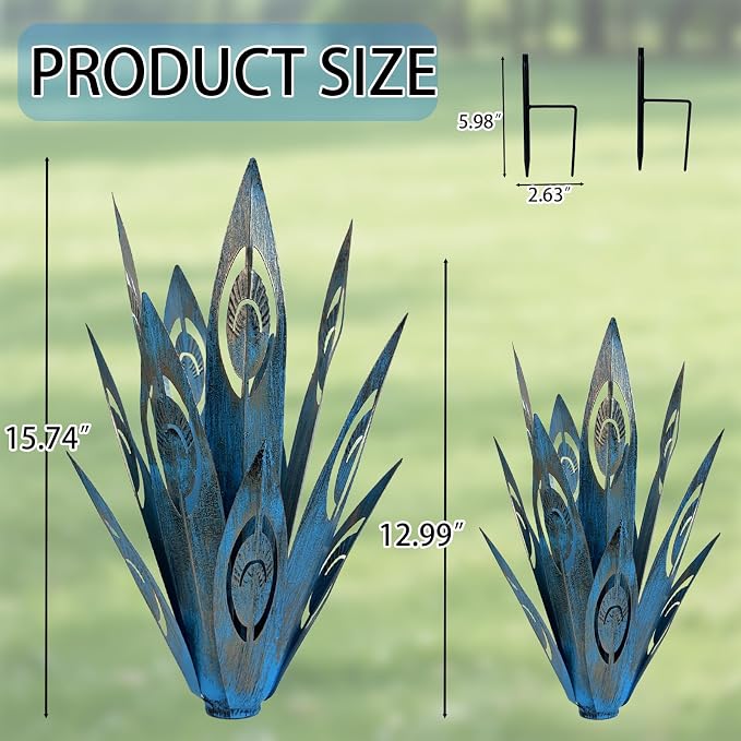 Jesokiibo 2PCS Metal Agave Plant Outdoor Decor,Large Tequila Rustic Sculpture Garden Art Yard Statue - Outdoor Decoration Courtyard Garden Lawn Ornament Stakes Gift