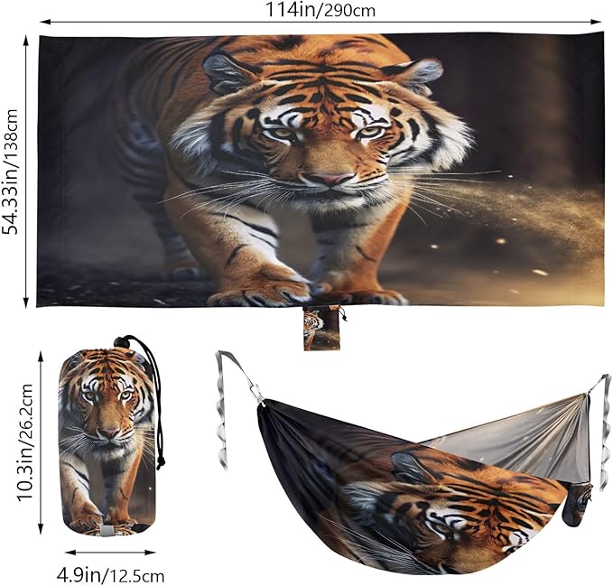 Tigers Camping Hammock, Portable Lightweight Single Hammock with Tree Straps and Aluminum Carabiners, 114" x 54" Travel Hammock for Hiking Backpacking Beach