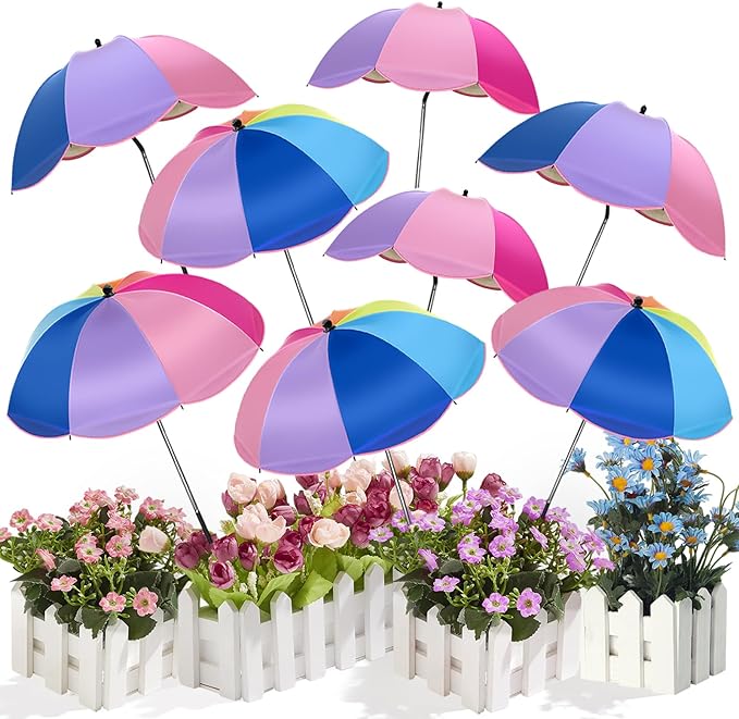 Colorful Plant Umbrellas for Outdoor Plants, Large (40") Sun Protection Shade Cover with M-Shaped Insert, Garden Shades for Potted Plants, Garden Beds, Patio Flower (8 Pcs)