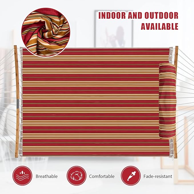 Giantex with Detachable Pillow Outdoor Hanging Chair, Patio w/Curved Bamboo Spreader Bar, Steel Chain, Hammock Swing for Backyard, Beach, Garden(Stand Not Included) (Red)