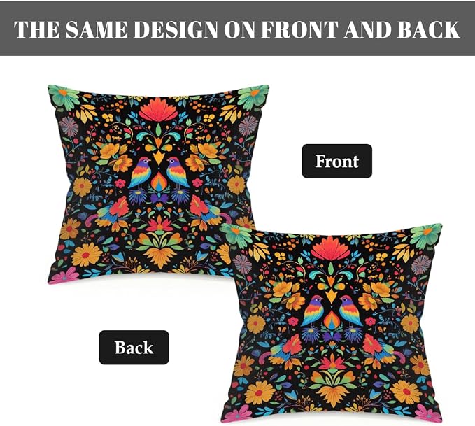 20x20 Inch Outdoor Pillow Covers Set of 2 Waterproof Throw Pillow Covers Decorative Couch Cushion Covers Mexican Birds Flower Square Pillowcases Protectors for Patio Garden Sofa