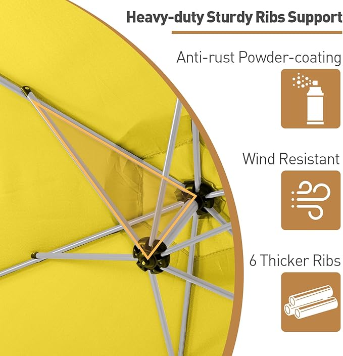 COSIEST Offset Patio Umbrella, Cantilever Hanging Outdoor Umbrella w/360-degree Rotation, Handy Crank, UV/Waterproof Canopy, 6 Ribs for Market, Backyard, Poolside, Garden