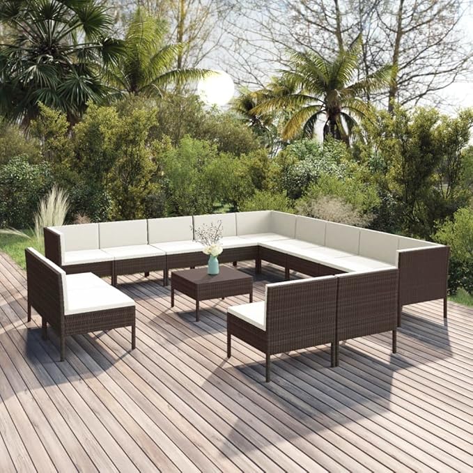 Patio Lounge Set with Cushions,Patio Furniture Sets,Patio Conversation Sets,Outdoor Furniture Sets,for Garden,Backyard,Outdoor,14 Piece Poly Rattan Brown
