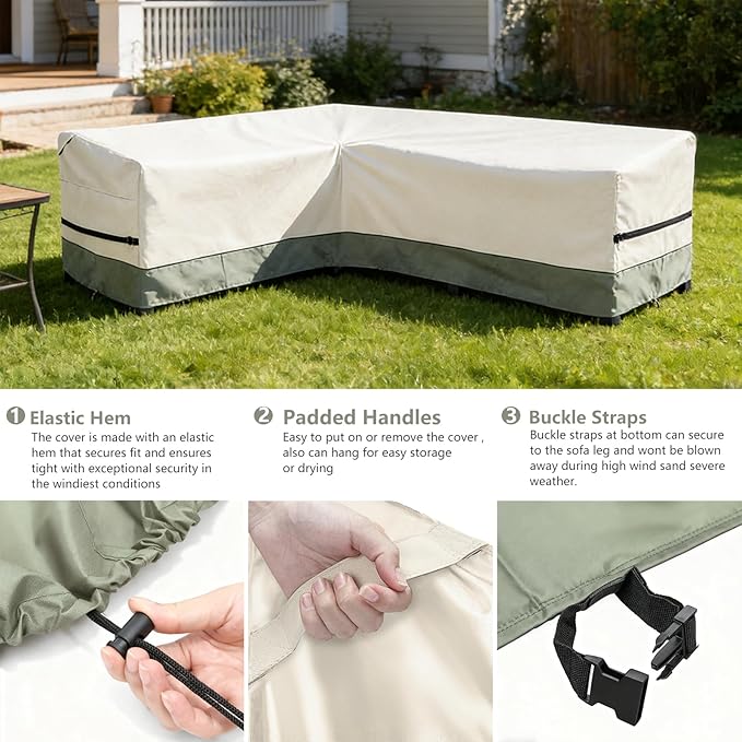 okcool Outdoor Sectional Sofa Cover Waterproof-L-Shaped Patio Furniture Covers for 6-Seater Outdoor Sectional Furniture Couch 85"(110''L) x 32''D x 31''H,White&Grayish Green