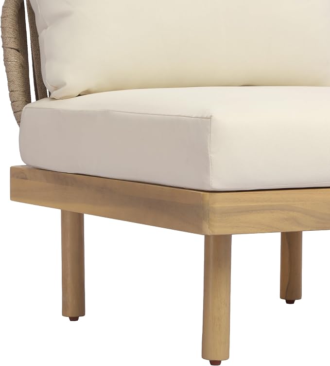 Christopher Knight Home Joan 7 Piece Patio Furniture Set with Slatted Coffee Table, Outdoor Sofa Set with Rope Back & Cushions, Acacia Wood Sectional Conversation Set, Beige+Cream+Light Teak