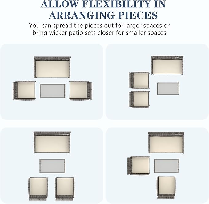 4 Pieces Patio Furniture Set, Outdoor Wicker Rattan Patio Conversation Furniture Set with Waterproof Cushion and Table for Lawn Poolside Backyard Garden Balcony Porch