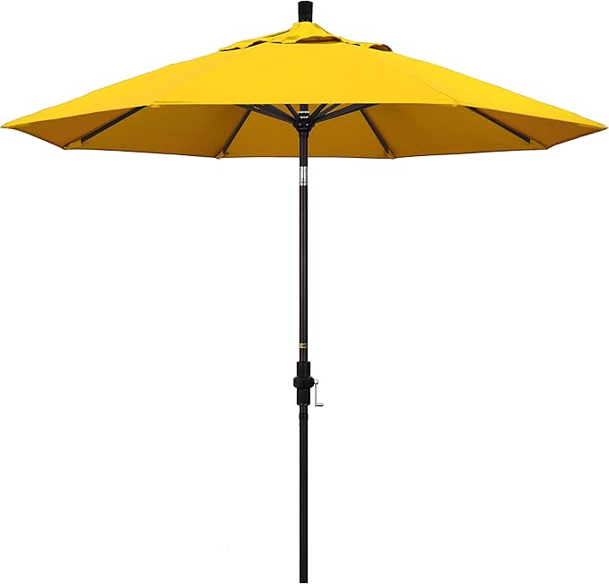 California Umbrella 9' Round Aluminum Market Umbrella, Crank Lift, Collar Tilt, Bronze Pole, Sunbrella Spectrum Cilantro