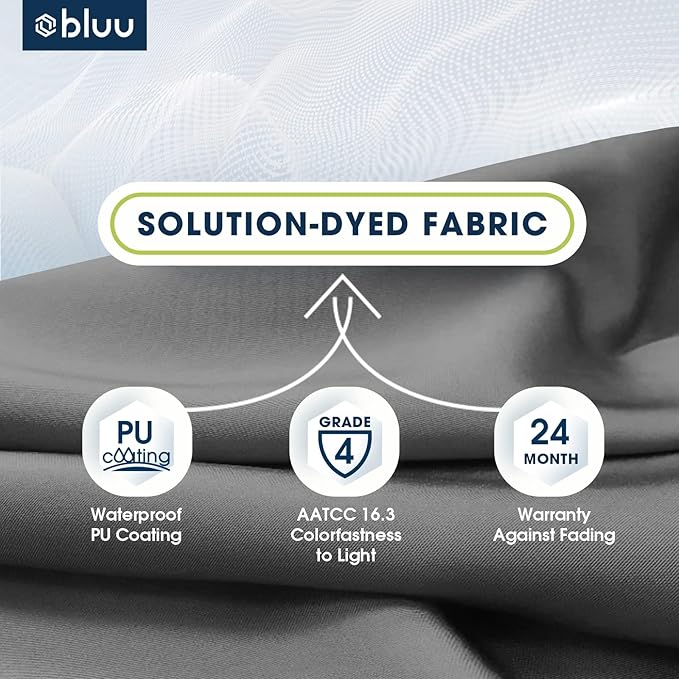 BLUU 10 FT Patio Offset Umbrella Outdoor Cantilever Umbrella Hanging Umbrellas, Fade Resistant & Waterproof Solution-Dyed Canopy Fabric with Infinite Tilt, Crank & Cross Base (Dark Grey)