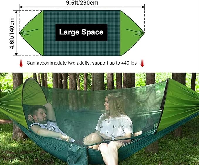 Hammock for Outside 290x140 Cm Camping Hammock with Mosquito Net 2 Person Pop-up Parachute Lightweight Hanging Tree Straps Swing Hammock Swing(A)
