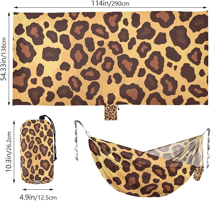 Flat Geometric Pattern Leopard Skin Print Gold Brown 330lb Capacity Hammocks with Portabl Carry Bag Indoor Hammock for Outside Beach Patio Garden soporte para hamacas para adultos