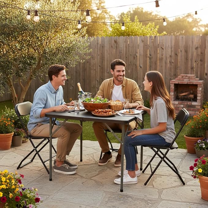 Outdoor 34" Folding Card Table Plastic Table Portable Square Height Dining Table Perfect for Picnics,Parties,Party and Camping