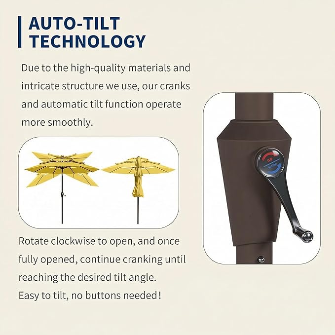 10FT Patio Umbrella 3 Tiers Outdoor Market Umbrella w/Push Button Tilt, Crank, UV and Waterproof Table Umbrella for Garden, Pool, Backyard, Deck, Lawn, Sunshine Yellow