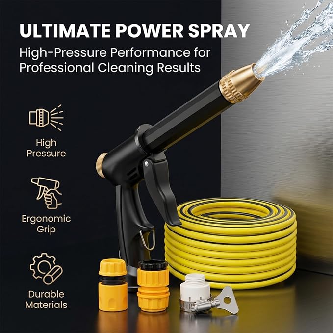 Sakerplus Multifunctional Car Wash Tool, 360° Adjustable Nozzle, High Pressure Water Hose Nozzle withTrigger Lock for Car Washing Patio Irrigation (H2 Long Spray Gun + 3 Connectors)