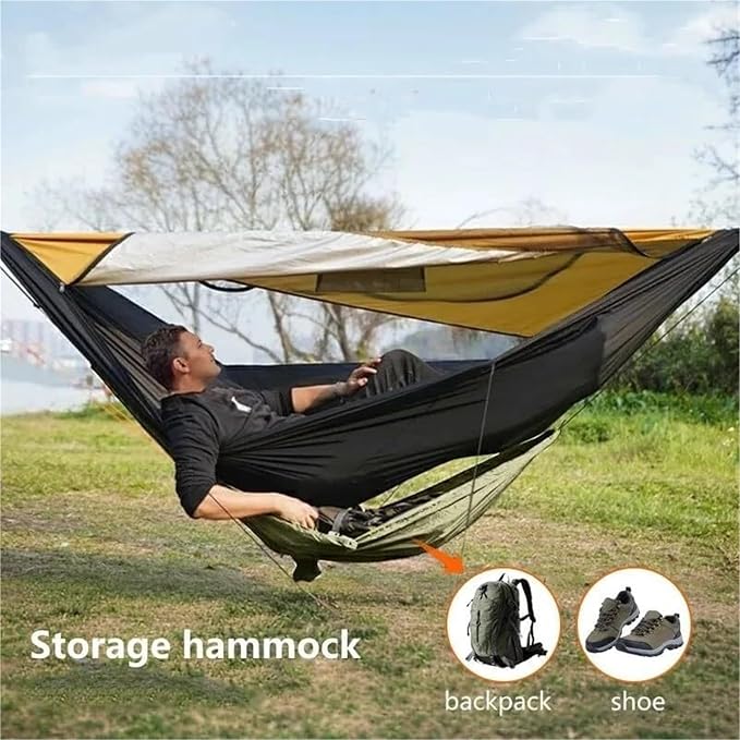 Camping Hammock， Portable Camping Travel Gear Hammock 30kg Load Capacity(Dark Green)