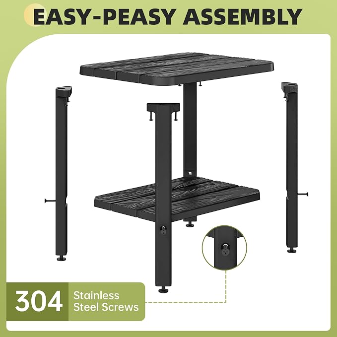 KAMABOKO Outdoor Side Table Set of 2, 2-Tier Adirondack Square Patio Table, HDPE End Tables for Backyard Pool Porch Lawn, Easy Maintenance & Weather Resistant, Black