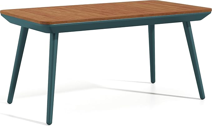 Furniture of America Beth Mid-Century Modern 3-Piece Aluminum Patio Conversation Set, Rectangle Table and 2 Padded Outdoor Chairs for Garden, Backyard, Deck, Gray, Green and Oak Brown