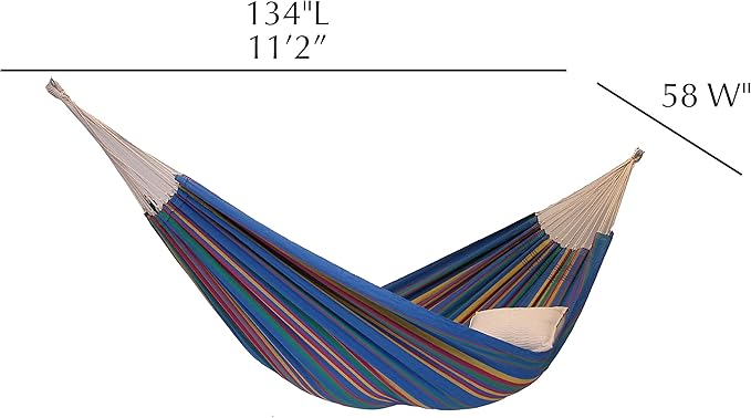 BYER OF MAINE Barbados Hammock, Authentic Brazilian, Blue Sky, Recycled Cotton/Polyester Blend, 134" L x 58" W, Holds up to 330lbs