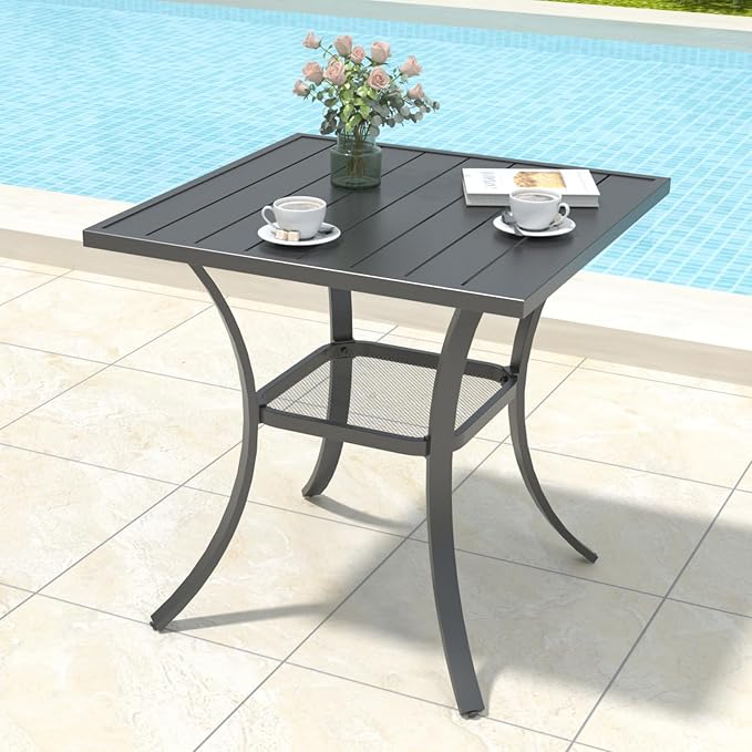 Anmutig 3 Piece Outdoor Patio Bistro Dining Set with 2 Swivel Dining Chairs & 1 Square Metal Dining Table, All Weather Dining Furniture Set for Lawn Garden Grey