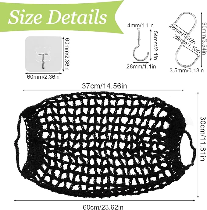 Fruit Vegetable Hammock, 1 Set Black Handmade Macrame Fruit Hammock with Hooks Cotton Fruit Holder Net Under Cabinet Hanging Fruit & Veggie Basket for Saving Kitchen Space