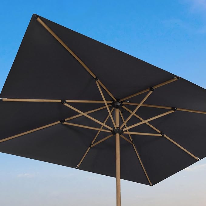 PURPLE LEAF 9' x 12' Patio Umbrella Outdoor Table Umbrella Rectangular Aluminum Market Umbrella with 8 Sturdy Ribs & Crank Outdoor Umbrellas for Garden Deck Patio, Black