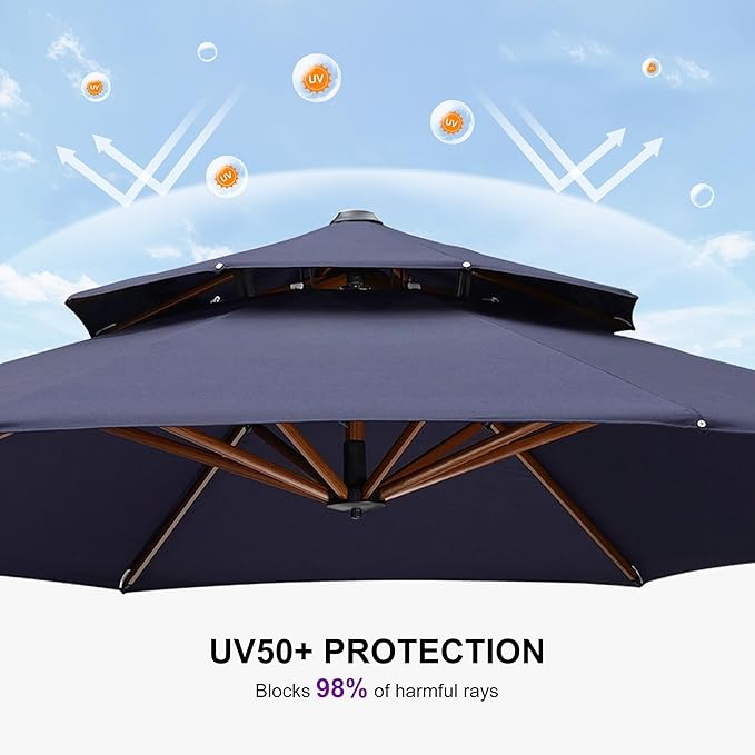 PURPLE LEAF 12 Feet Double Top Deluxe Round Patio Umbrella Offset Hanging Umbrella Cantilever Umbrellas Outdoor Market Umbrellas Garden Umbrella, Navy Blue